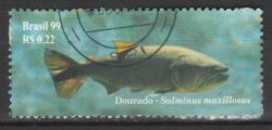 C 2212 Selo China Ano do Coelho Peixes do Pantanal Dourado 1999 Circulado