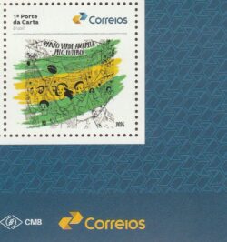 SI 130 Selo Institucional Paixao Verde Amarela pelo Futebol Bandeira 2026 Preto e Branco Vinheta Correios