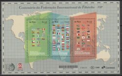 B 245 Bloco Centenario da Federacao Internacional de Filatelia FIP Mapa Bandeira 2026