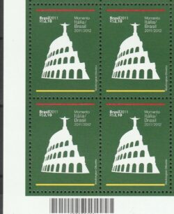 C 3137 Selo Relacoes Diplomaticas Italia Coliseu Cristo Redentor 2011 Quadra Codigo de Barras