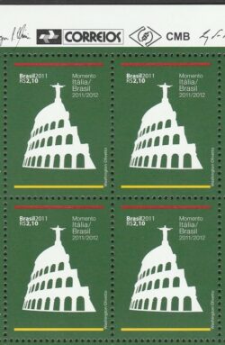 C 3137 Selo Relacoes Diplomaticas Italia Coliseu Cristo Redentor 2011 Quadra Vinheta Correios
