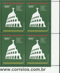 C 3137 Selo Relacoes Diplomaticas Italia Coliseu Cristo Redentor 2011 Quadra Vinheta Site