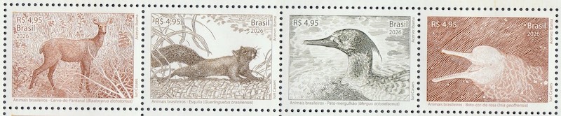 C 4200 Selo Animais Brasileiros Cervo Esquilo Pato Boto 2026 Serie Completa