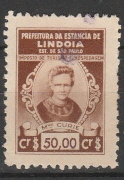 Imposto do Selo Fiscal Turismo e Hospedagem Estancia de LIndoia Marie Curie Ciencia Cr$ 50