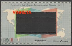 Vinheta do B 245 Bloco Centenario da Federacao Internacional de Filatelia FIP Mapa Bandeira 2026
