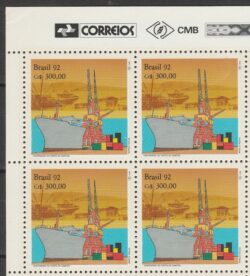 C 1775 Selo 100 Anos Porto de Santos Navio Economia 1992 Quadra Vinheta Correios