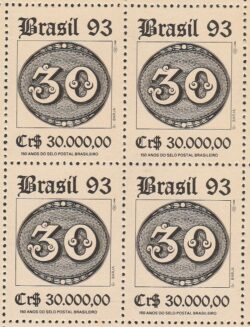 C 1843 Selo 150 Anos Olho de Boi Filatelia Servico Postal 30 Reis 1993 Quadra