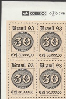 C 1843 Selo 150 Anos Olho de Boi Filatelia Servico Postal 30 Reis 1993 Quadra Vinheta Correios
