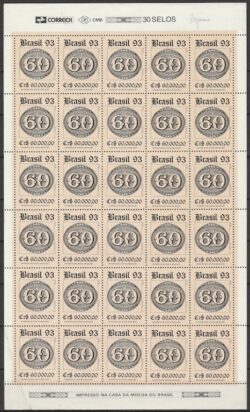 C 1844 Selo 150 Anos Olho de Boi Filatelia Servico Postal 60 Reis 1993 Folha