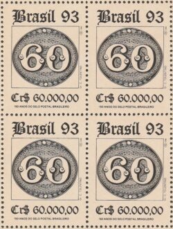 C 1844 Selo 150 Anos Olho de Boi Filatelia Servico Postal 60 Reis 1993 Quadra