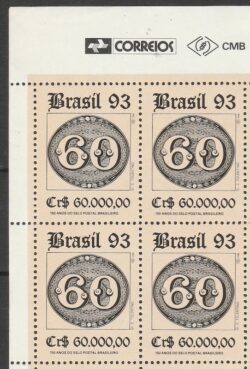 C 1844 Selo 150 Anos Olho de Boi Filatelia Servico Postal 60 Reis 1993 Quadra Vinheta Correios