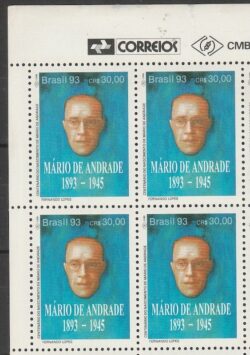 C 1869 Selo Dia do Livro Literatura Mario de Andrade 1993 Quadra Vinheta Correios