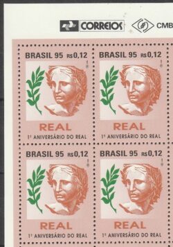 C 1949 Selo Aniversario do Real Economia 1995 Quadra Vinheta Correios