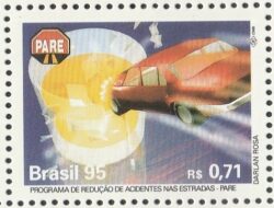 C 1954 Selo Campanha de Reducao de Acidentes nas Estradas Carro Alcool Transito 1995