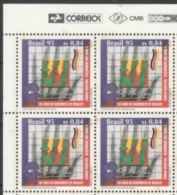 C 1967 Selo Radiologia Wilhlem Conrad Roentgen Raio X 1995 Quadra Vinheta Correios CLM