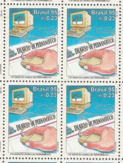 C 1984 Selo Jornal Diario de Pernambuco Computador Bandeira 1995 Quadra