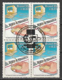 C 1984 Selo Jornal Diario de Pernambuco Computador Bandeira 1995 Quadra CBC PE 2