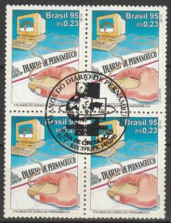 C 1984 Selo Jornal Diario de Pernambuco Computador Bandeira 1995 Quadra CBC PE