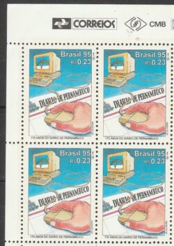 C 1984 Selo Jornal Diario de Pernambuco Computador Bandeira 1995 Quadra Vinheta Correios