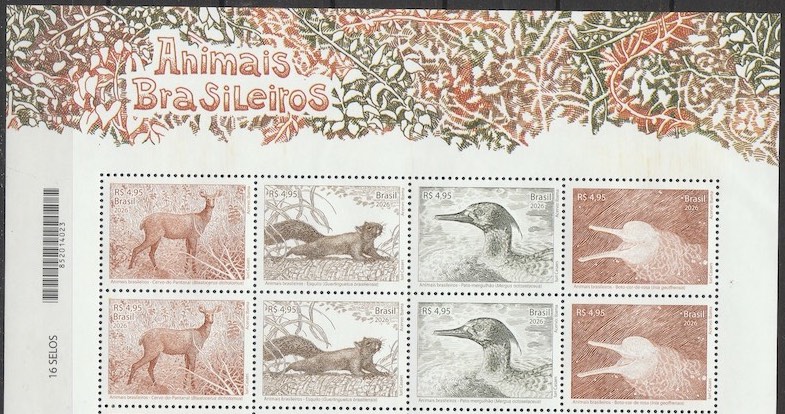 C 4200 Selo Animais Brasileiros Cervo Esquilo Pato Boto 2026 Octilha Vinheta