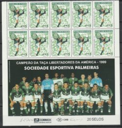 C 2404 Selo Campeoes da Libertadores Futebol Palmeiras 2001 Vinheta e 10 Unidades
