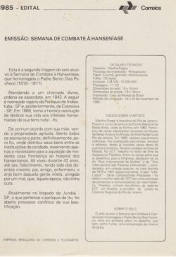 Edital 1985 Selo Semana Combate a Hanseniase Saude Sem Selo CLM