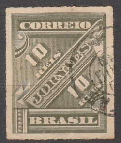 J 10 Selo Jornais Cifra Obliqua 10 Reis 1889 Circulado 2