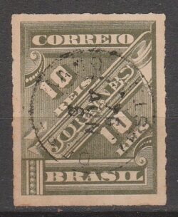 J 10 Selo Jornais Cifra Obliqua 10 Reis 1889 Circulado 3