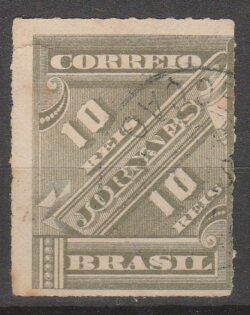 J 10 Selo Jornais Cifra Obliqua 10 Reis 1889 Circulado 5