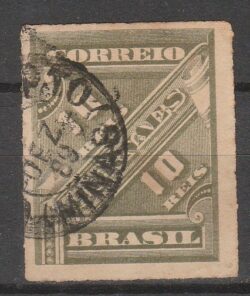 J 10 Selo Jornais Cifra Obliqua 10 Reis 1889 Circulado 6