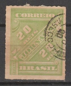 J 11 Selo Jornais Cifra Obliqua 20 Reis 1889 Circulado 2