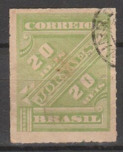 J 11 Selo Jornais Cifra Obliqua 20 Reis 1889 Circulado 4