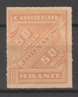 J 12 Selo Jornais Cifra Obliqua 50 Reis 1889