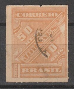 J 12 Selo Jornais Cifra Obliqua 50 Reis 1889 Circulado 1