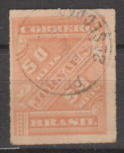 J 12 Selo Jornais Cifra Obliqua 50 Reis 1889 Circulado 2