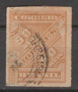 J 12 Selo Jornais Cifra Obliqua 50 Reis 1889 Circulado 3