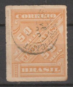 J 12 Selo Jornais Cifra Obliqua 50 Reis 1889 Circulado 4