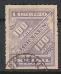J 13 a Selo Jornais Cifra Obliqua 100 Reis 1889 Circulado 2