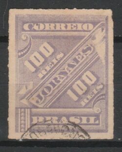 J 13 a Selo Jornais Cifra Obliqua 100 Reis 1889 Circulado 4
