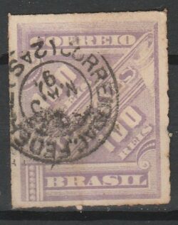 J 13 b Selo Jornais Cifra Obliqua 100 Reis 1889 Circulado 1