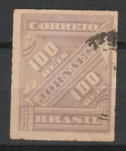 J 13 b Selo Jornais Cifra Obliqua 100 Reis 1889 Circulado 5