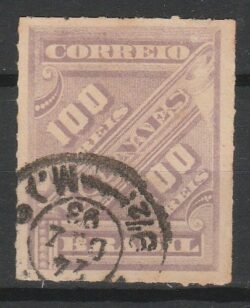 J 13 b Selo Jornais Cifra Obliqua 100 Reis 1889 Circulado 6