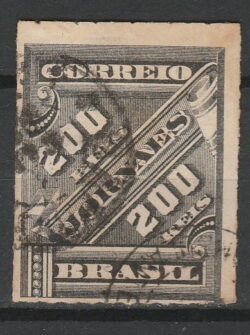 J 14 Selo Jornais Cifra Obliqua 200 Reis 1889 Circulado 3