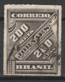 J 14 Selo Jornais Cifra Obliqua 200 Reis 1889 Circulado 5