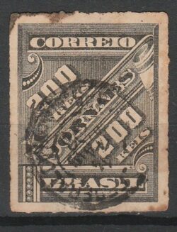 J 14 Selo Jornais Cifra Obliqua 200 Reis 1889 Circulado 7