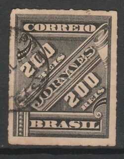 J 14 Selo Jornais Cifra Obliqua 200 Reis 1889 Circulado 8