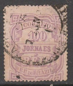 J 21 Selo Jornais Cifra Obliqua 100 Reis 1890 Circulado 1