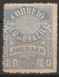 J 22 A Selo Jornais Cruzeiro do Sul 10 Reis 1890 Azul 13-14 2