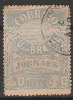 J 22 A Selo Jornais Cruzeiro do Sul 10 Reis 1890 Azul 13-14 Circulado 1