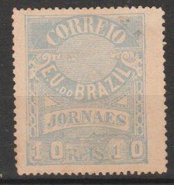 J 22 Ac Selo Jornais Cruzeiro do Sul 10 Reis 1890 Azul Papel Grosso 13-14 1